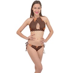 Heart Chess Board Checkerboard Cross Front Halter Bikini Set by Bajindul