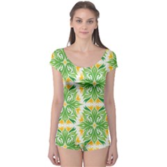 Green Pattern Retro Wallpaper Boyleg Leotard  by Bajindul