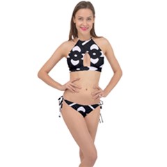 Pattern Flower Black Cross Front Halter Bikini Set by Bajindul