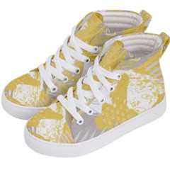 Ochre Yellow And Grey Abstract Kids  Hi-top Skate Sneakers by charliecreates