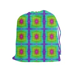 Groovy Yellow Pink Purple Square Pattern Drawstring Pouch (xl) by BrightVibesDesign