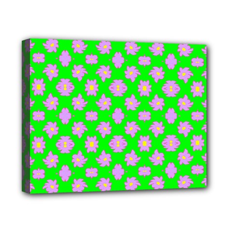 Modern Pink Flowers  On Green Canvas 10  X 8  (stretched) by BrightVibesDesign