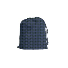 Argyle Dark Purple Black Pattern Drawstring Pouch (small) by BrightVibesDesign