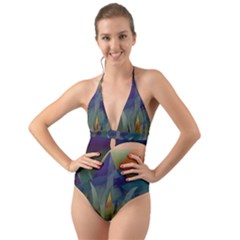 Mountains Abstract Mountain Range Halter Cut-out One Piece Swimsuit by Nexatart