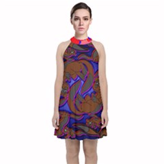 Roy Print Velvet Halter Neckline Dress  by AuroraMountainFashion