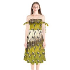 Flying Sheep Shoulder Tie Bardot Midi Dress by snowwhitegirl