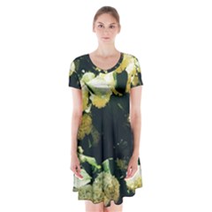 Yellow Snowballs Ii Short Sleeve V-neck Flare Dress by okhismakingart