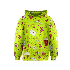 Valentin s Day Love Hearts Pattern Red Pink Green Kids  Pullover Hoodie by EDDArt