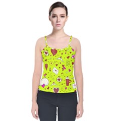 Valentin s Day Love Hearts Pattern Red Pink Green Velvet Spaghetti Strap Top by EDDArt