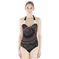 Fractal Stripes Abstract Pattern Halter Swimsuit by Pakrebo
