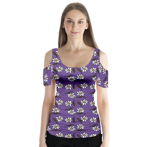 Daisy Purple Butterfly Sleeve Cutout Tee  by snowwhitegirl