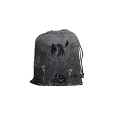 Awesome Crow Skeleton With Skulls Drawstring Pouch (small) by FantasyWorld7