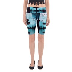 Wonderful Unicorn Silhouette In The Night Yoga Cropped Leggings by FantasyWorld7