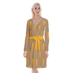 Healthy Fresh Carrot Long Sleeve Velvet Front Wrap Dress by HermanTelo