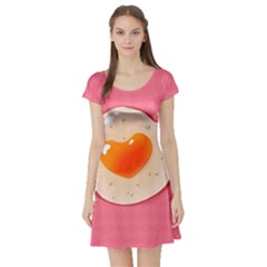 Omelette Heart Pink Valentine Short Sleeve Skater Dress by Bajindul