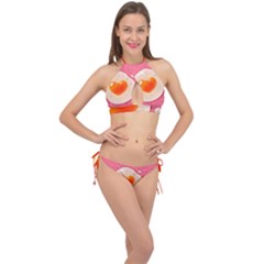 Omelette Heart Pink Valentine Cross Front Halter Bikini Set by Bajindul