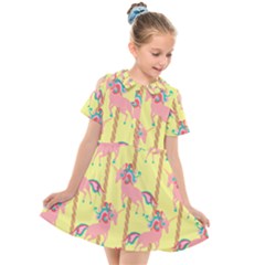 Unicorn Carousel Kids  Short Sleeve Shirt Dress by VeataAtticus