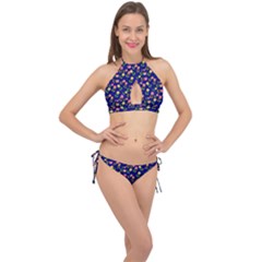 Flowers Roses Blue Cross Front Halter Bikini Set by Bajindul