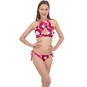 Pink Hearts Pattern Love Shape Cross Front Halter Bikini Set View1