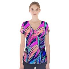 Tropical Leaves Resize 2000x2000 Same A3580b Short Sleeve Front Detail Top by Sobalvarro