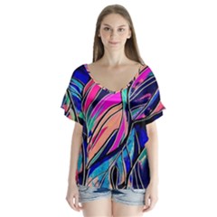 Tropical Leaves Resize 2000x2000 Same A3580b V-neck Flutter Sleeve Top by Sobalvarro