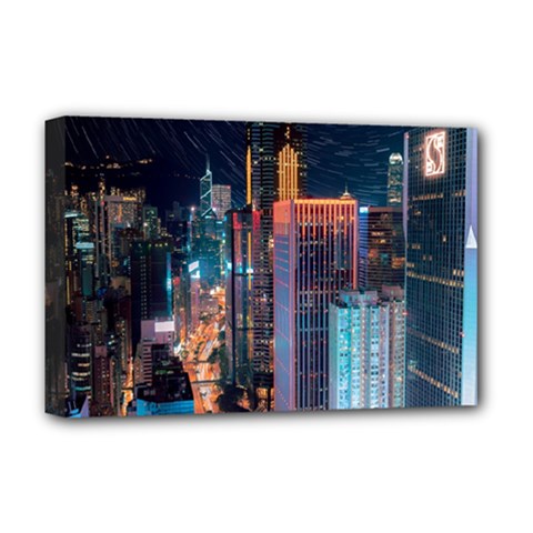 High Rise Buildings With Lights Deluxe Canvas 18  X 12  (stretched) by Pakrebo