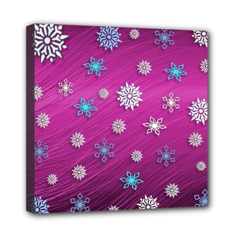 Snowflakes Winter Christmas Purple Mini Canvas 8  X 8  (stretched) by HermanTelo
