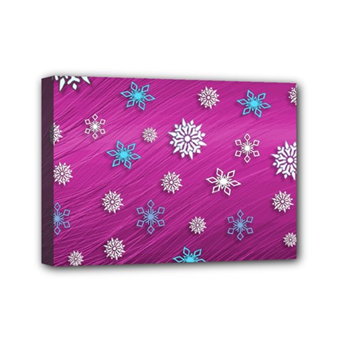 Snowflakes Winter Christmas Purple Mini Canvas 7  X 5  (stretched) by HermanTelo