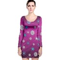 Snowflakes Winter Christmas Purple Long Sleeve Velvet Bodycon Dress View1