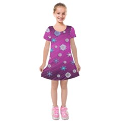 Snowflakes Winter Christmas Purple Kids  Short Sleeve Velvet Dress by HermanTelo