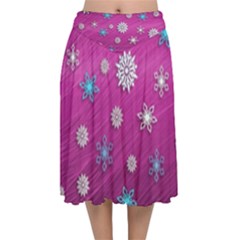 Snowflakes Winter Christmas Purple Velvet Flared Midi Skirt by HermanTelo