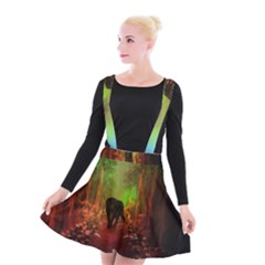 The Lonely Wolf In The Night Suspender Skater Skirt by FantasyWorld7
