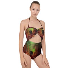 The Lonely Wolf In The Night Scallop Top Cut Out Swimsuit by FantasyWorld7