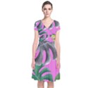 Tropical Greens Leaves Design Short Sleeve Front Wrap Dress View1