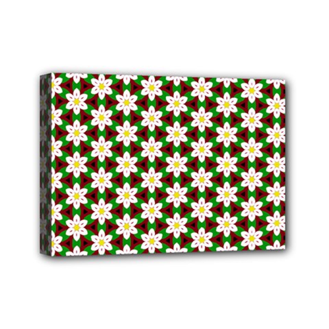 Pattern Flowers White Green Mini Canvas 7  X 5  (stretched) by HermanTelo