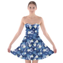 White Flowers Summer Plant Strapless Bra Top Dress by HermanTelo