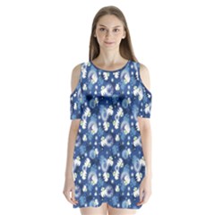 White Flowers Summer Plant Shoulder Cutout Velvet One Piece by HermanTelo