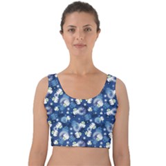 White Flowers Summer Plant Velvet Crop Top by HermanTelo