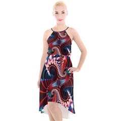 Abstract Fractal Artwork Colorful Art High-low Halter Chiffon Dress  by Sudhe
