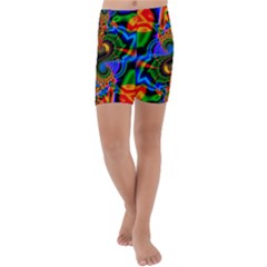Abstract Fractal Artwork Colorful Kids  Lightweight Velour Capri Yoga Leggings by Sudhe
