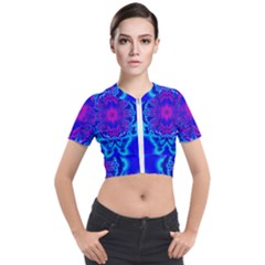 Digital Art Artwork Fractal Color Abstact Short Sleeve Cropped Jacket by Pakrebo