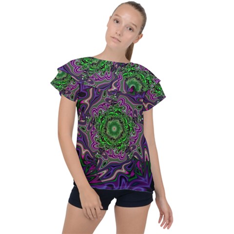 Digital Art Artwork Fractal Pattern Ruffle Collar Chiffon Blouse by Pakrebo
