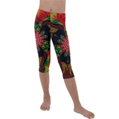 Artwork Art Fractal Flower Design Kids  Lightweight Velour Capri Leggings  by Pakrebo