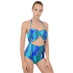 Wavy Blue Scallop Top Cut Out Swimsuit by bloomingvinedesign