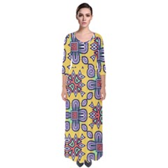 Shapes On A Yellow Background                        Quarter Sleeve Maxi Dress by LalyLauraFLM
