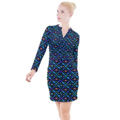 Have Fun Multicolored Text Pattern Button Long Sleeve Dress by dflcprintsclothing