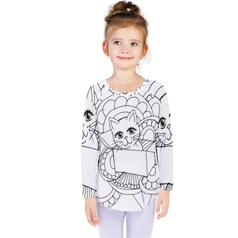 Cute Cat Coloring Page Design Kids  Long Sleeve Tee by Wegoenart