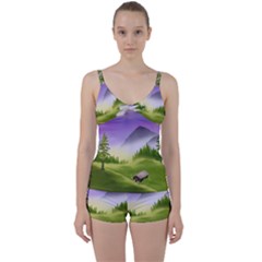 Digital Art Painting Landscape Tie Front Two Piece Tankini by Wegoenart