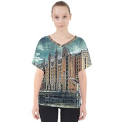 Architecture City Building Travel V-neck Dolman Drape Top by Wegoenart
