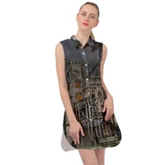 Castle Mansion Architecture House Sleeveless Shirt Dress by Wegoenart